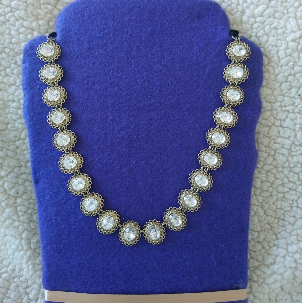 Vintage Chunky Silver Tone Curb Chain Enamel Necklace Retro
